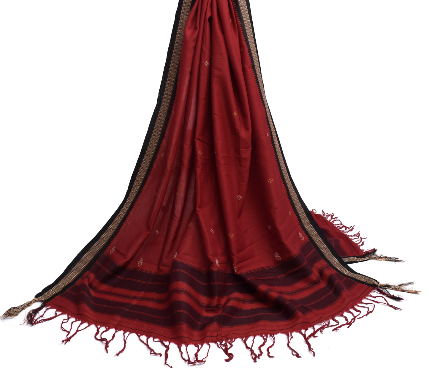 Sushila Vintage Maroon Indian Dupatta Pure Cotton Hand Embroidered Long Stole