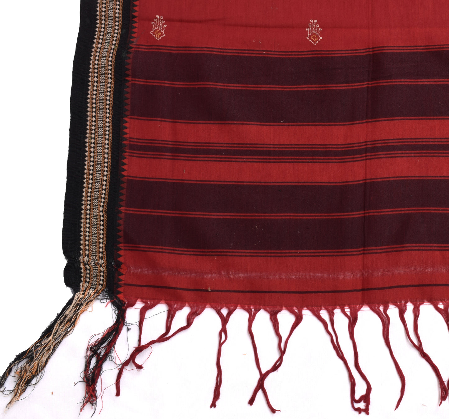 Sushila Vintage Maroon Indian Dupatta Pure Cotton Hand Embroidered Long Stole