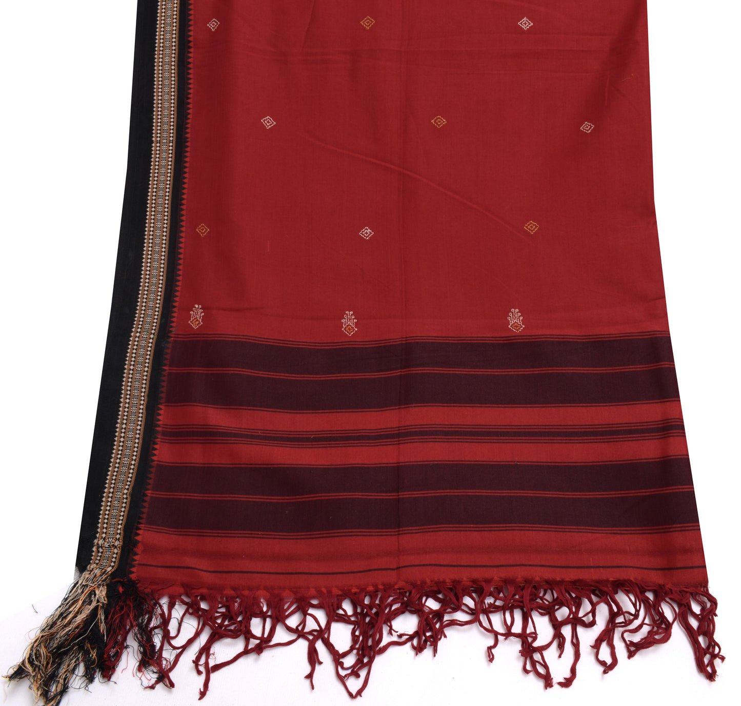 Sushila Vintage Maroon Indian Dupatta Pure Cotton Hand Embroidered Long Stole