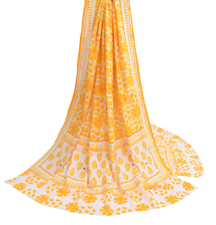 Sushila Vintage White Indian Dupatta Pure Cotton Printed Long Stole Hijab