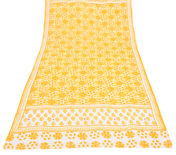 Sushila Vintage White Indian Dupatta Pure Cotton Printed Long Stole Hijab
