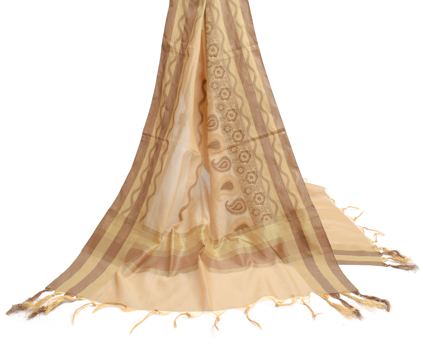 Sushila Vintage Beige Indian Dupatta Blend Silk Woven Long Stole Hijab Scarves