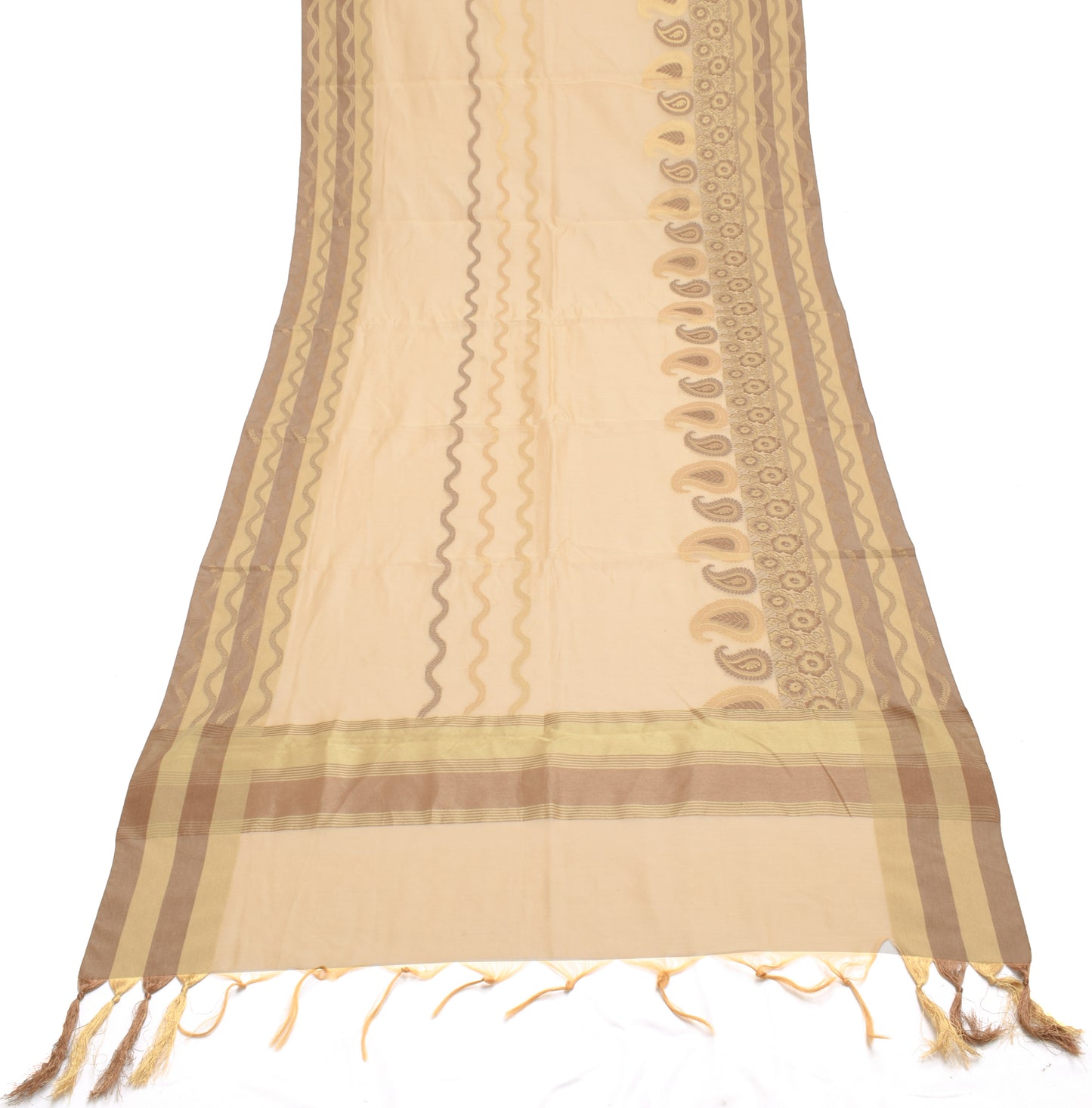 Sushila Vintage Beige Indian Dupatta Blend Silk Woven Long Stole Hijab Scarves