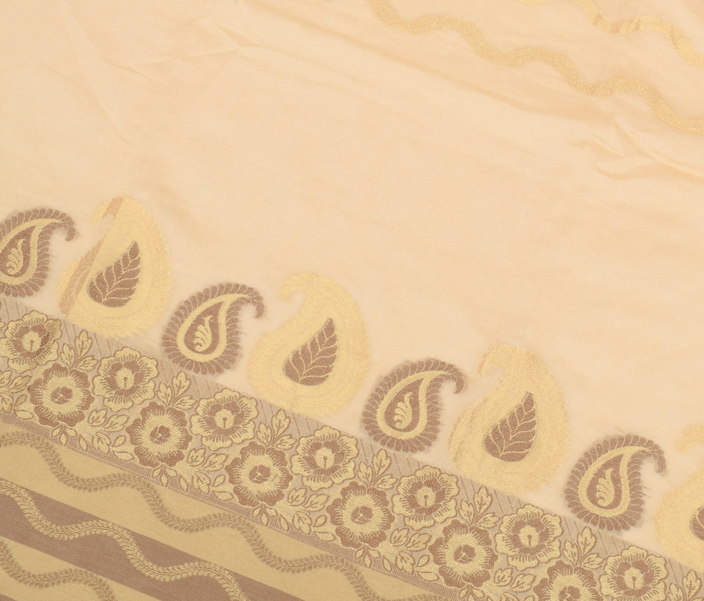 Sushila Vintage Beige Indian Dupatta Blend Silk Woven Long Stole Hijab Scarves