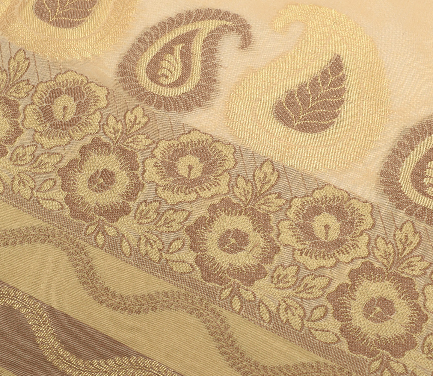 Sushila Vintage Beige Indian Dupatta Blend Silk Woven Long Stole Hijab Scarves