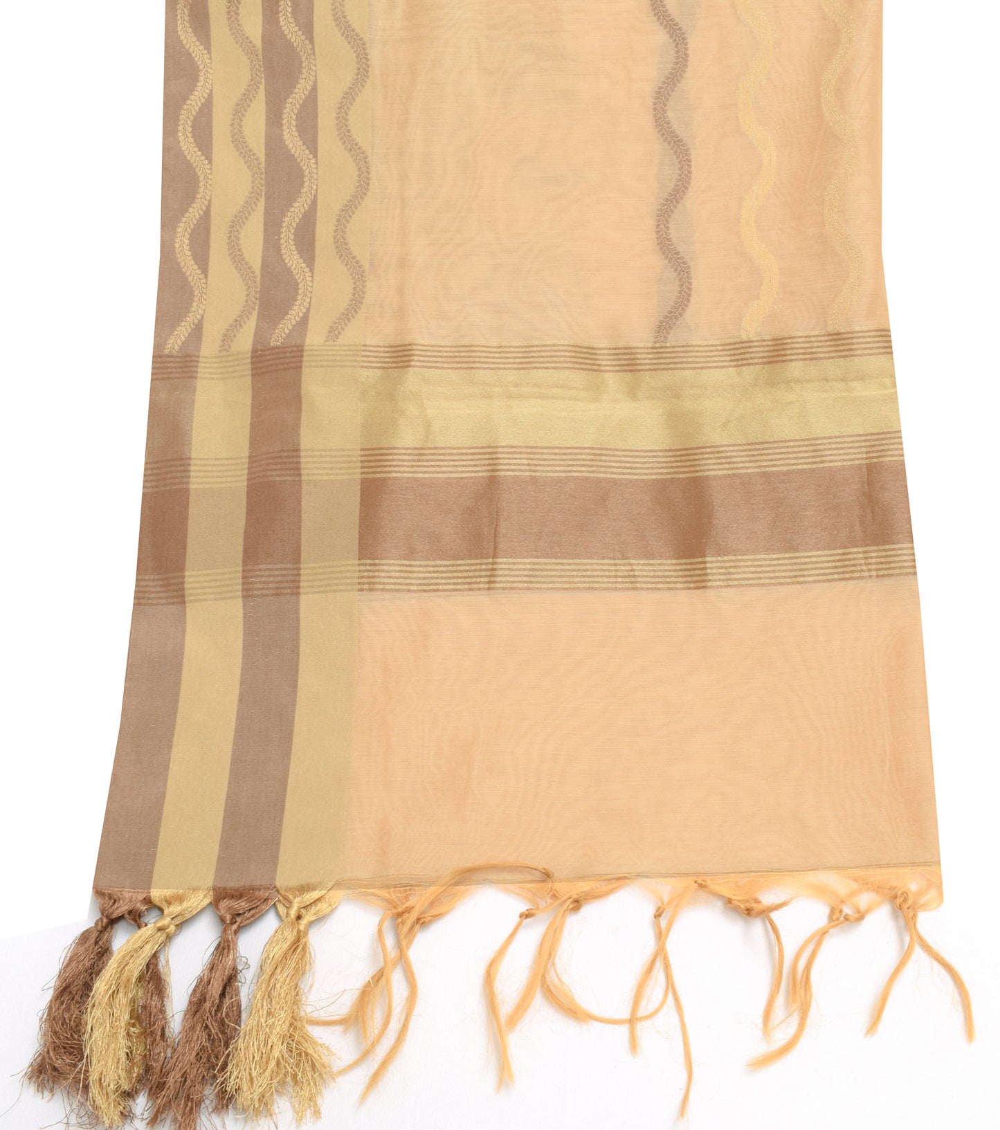 Sushila Vintage Beige Indian Dupatta Blend Silk Woven Long Stole Hijab Scarves