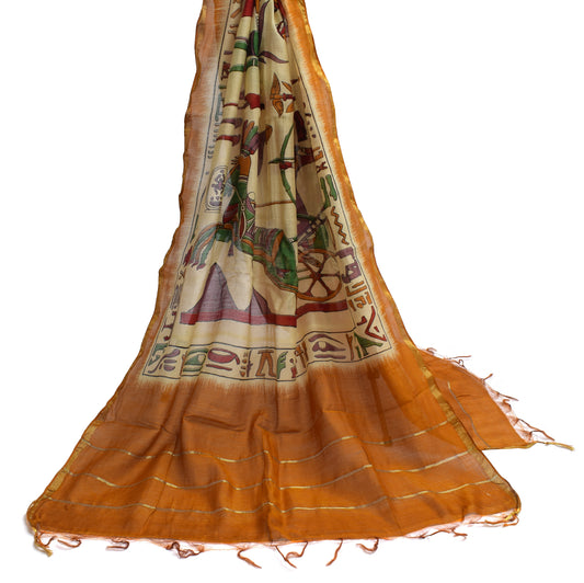 Sushila Vintage Cream Dupatta 100% Pure Cotton Printed Long Stole Hijab
