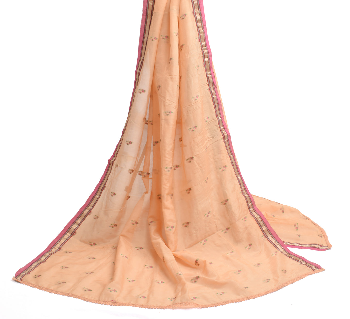 Sushila Vintage Peach Indian Dupatta 100% Pure Silk Woven Long Stole Scarves