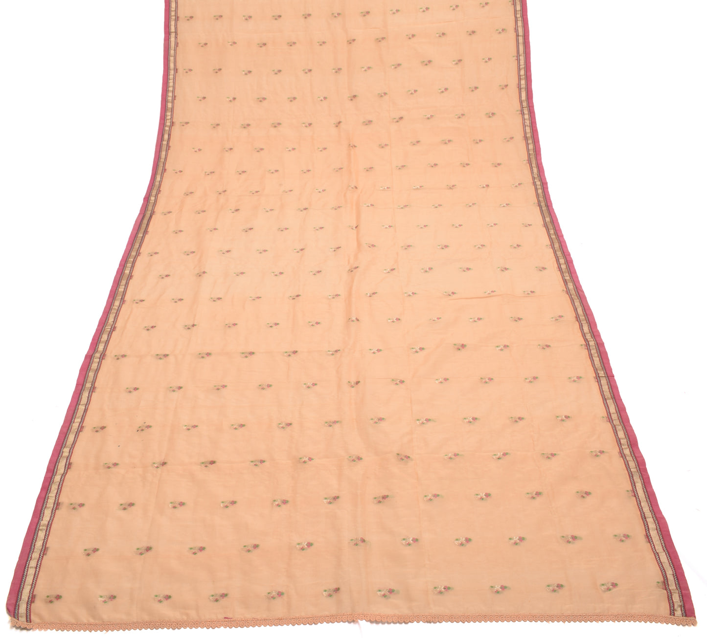 Sushila Vintage Peach Indian Dupatta 100% Pure Silk Woven Long Stole Scarves