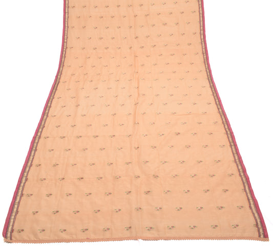 Sushila Vintage Peach Indian Dupatta 100% Pure Silk Woven Long Stole Scarves