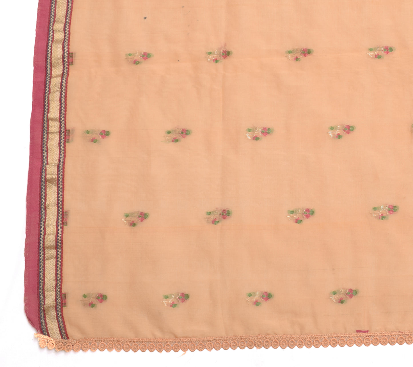 Sushila Vintage Peach Indian Dupatta 100% Pure Silk Woven Long Stole Scarves