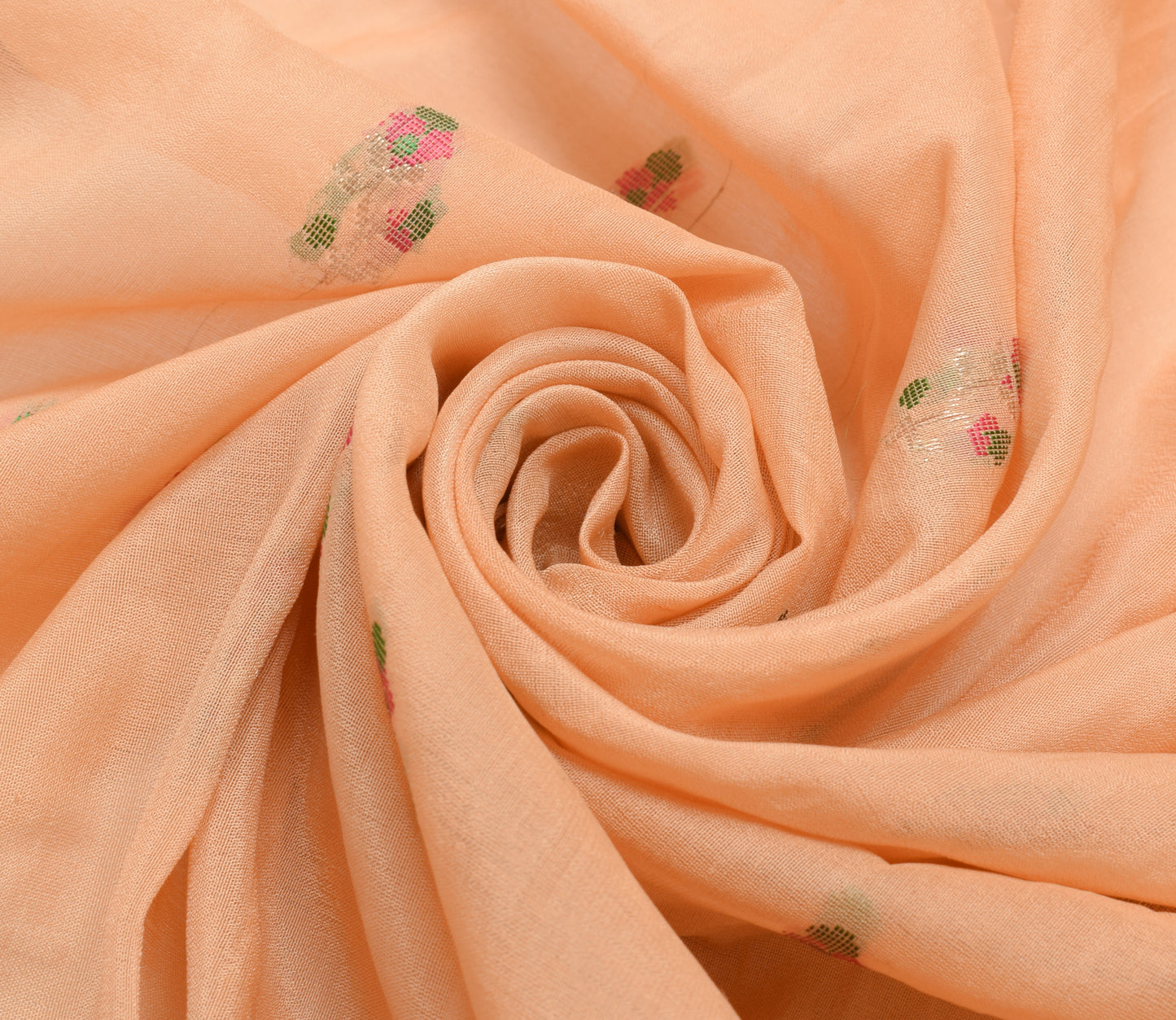 Sushila Vintage Peach Indian Dupatta 100% Pure Silk Woven Long Stole Scarves