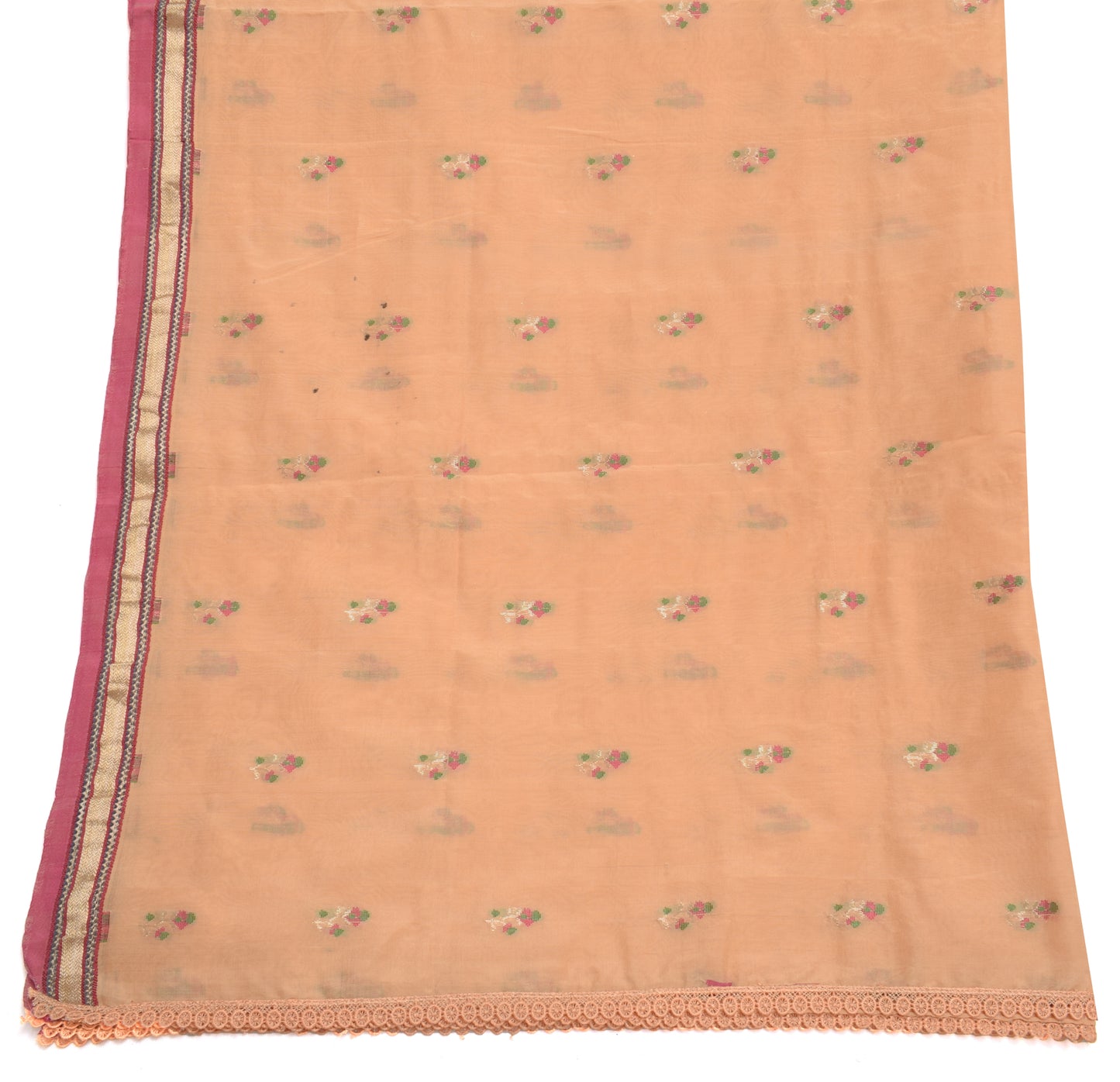 Sushila Vintage Peach Indian Dupatta 100% Pure Silk Woven Long Stole Scarves