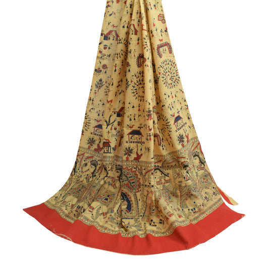 Sushila Vintage Cream Dupatta 100% Pure Cotton Bhagalpuri Printed Long Stole