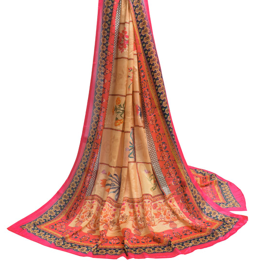 Sushila Vintage Peach Indian Dupatta Blend Silk Printed Long Stole Scarves