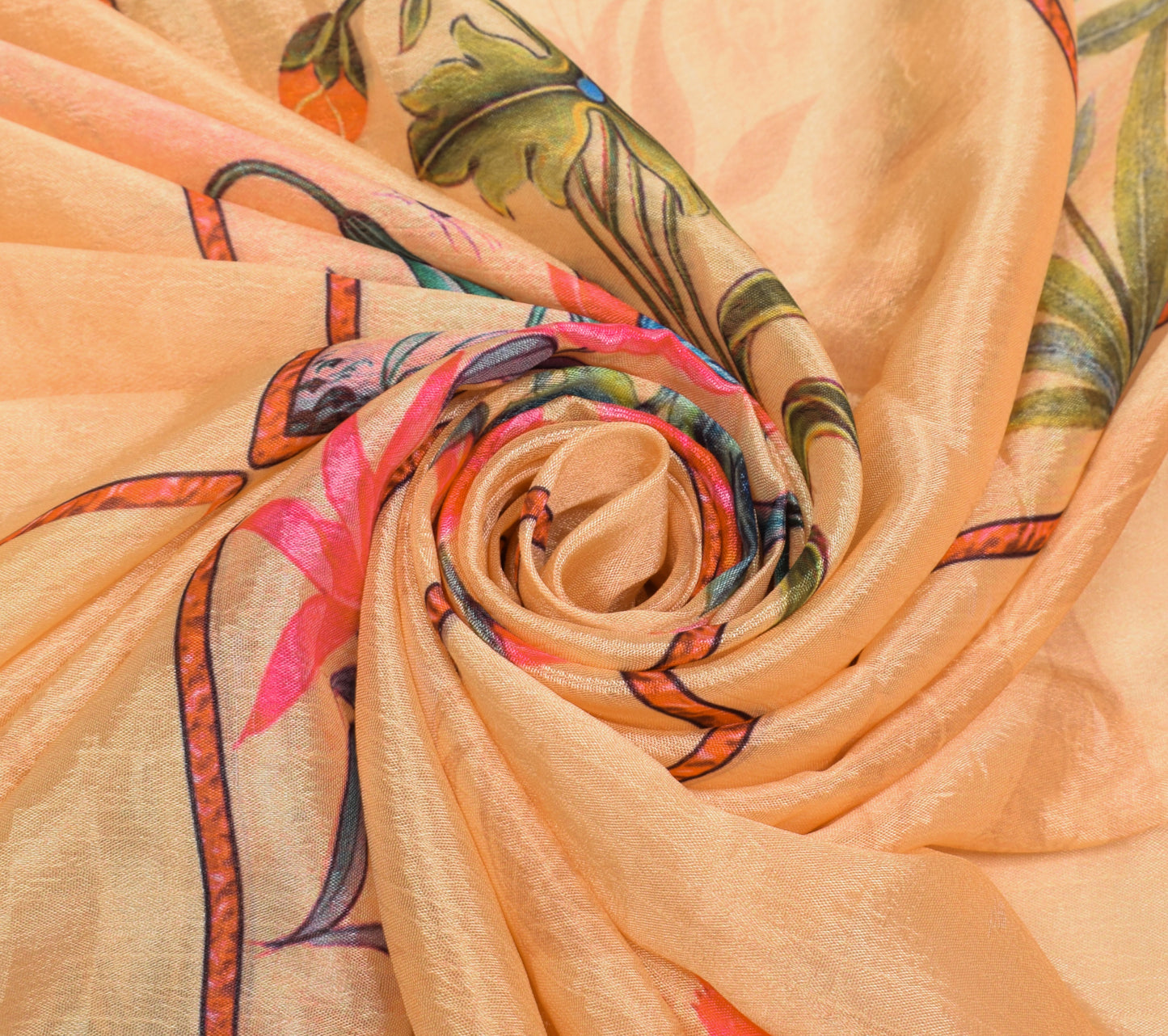 Sushila Vintage Peach Indian Dupatta Blend Silk Printed Long Stole Scarves