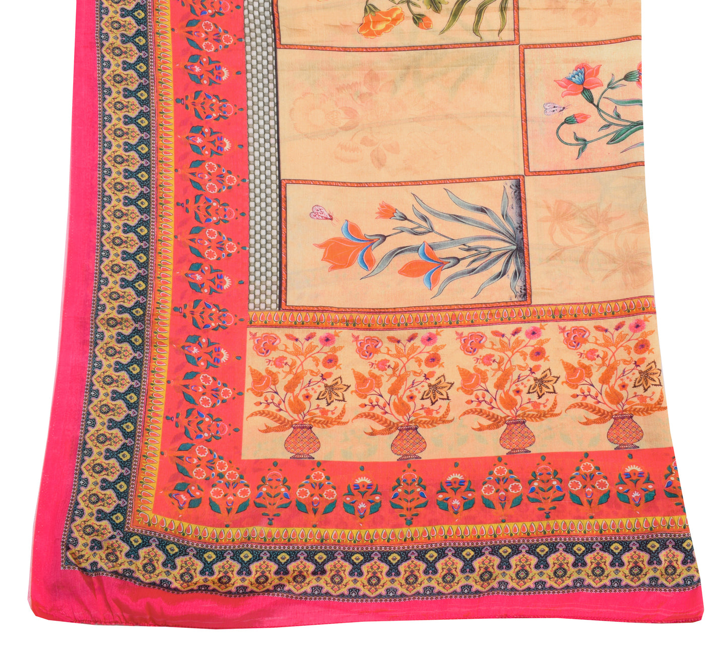 Sushila Vintage Peach Indian Dupatta Blend Silk Printed Long Stole Scarves
