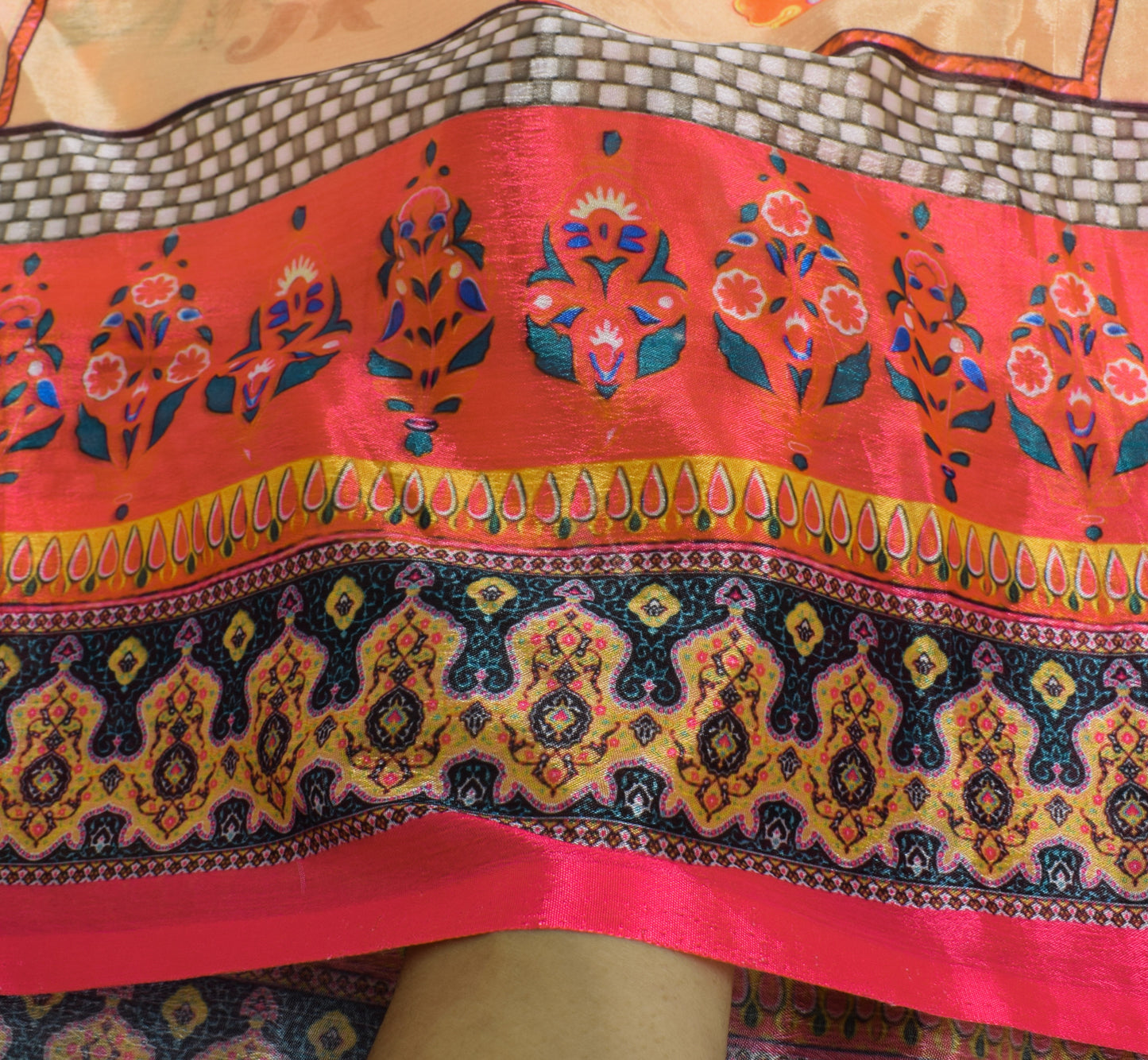 Sushila Vintage Peach Indian Dupatta Blend Silk Printed Long Stole Scarves