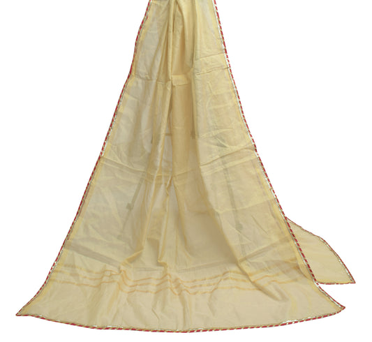Sushila Vintage Cream Indian Dupatta Blend Tissue Silk Long Stole Scarves