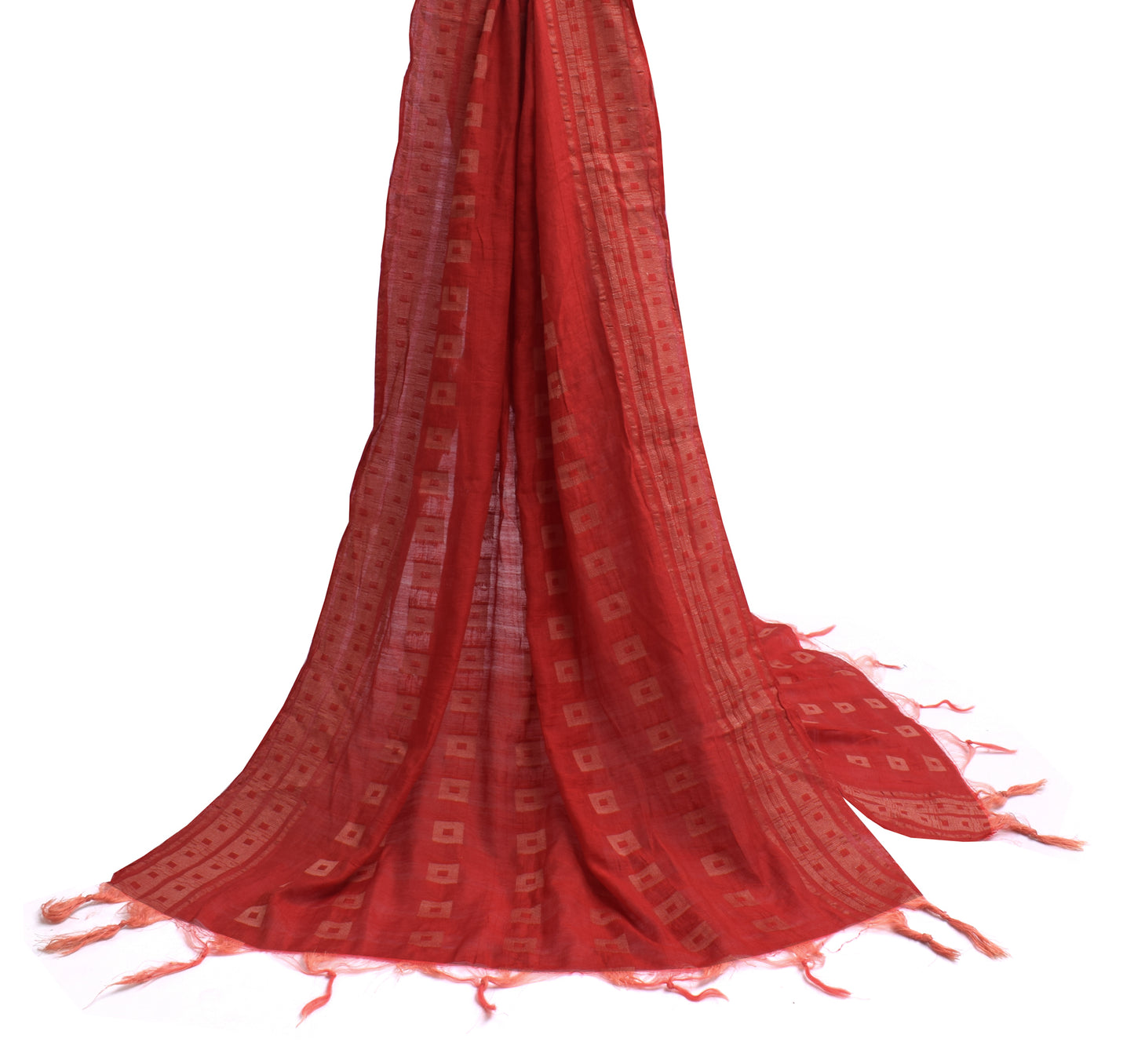 Sushila Vintage Red Indian Dupatta Blend Cotton Woven Long Stole Hijab Scarves