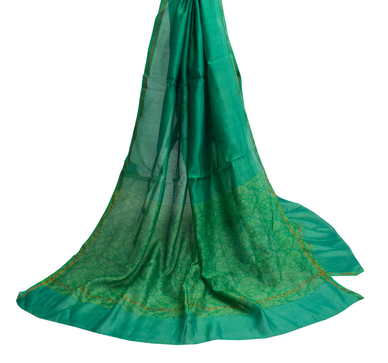Sushila Vintage Green Indian Dupatta 100% Pure Cotton Printed Long Stole Hijab