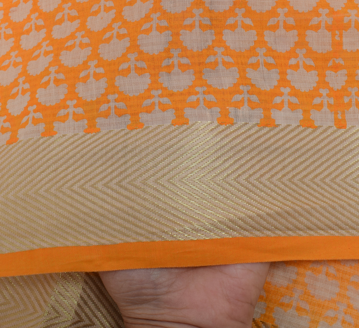 Sushila Vintage Light Orange Dupatta Blend Cotton Printed Long Stole Hijab