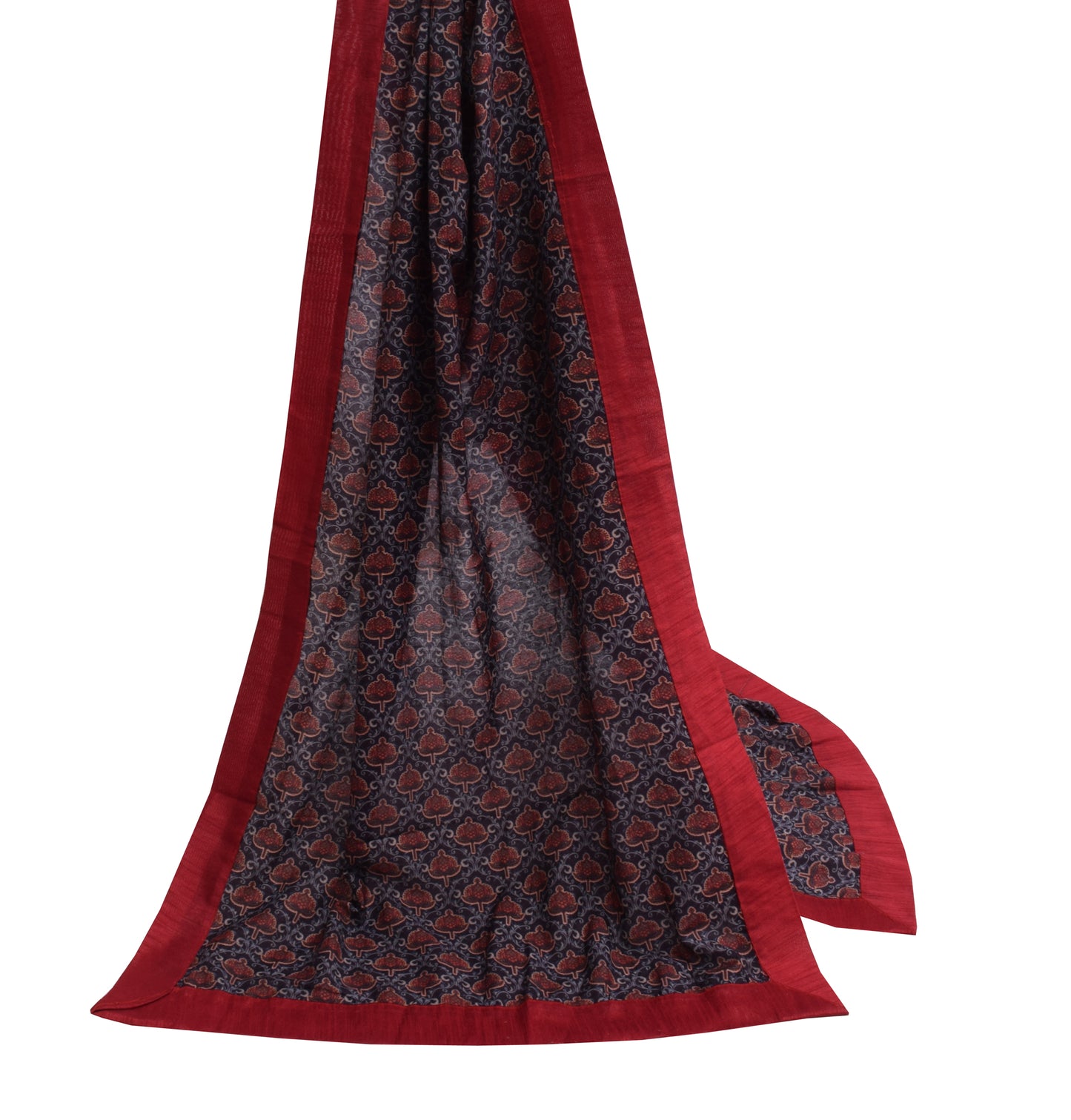 Sushila Vintage Dark Blue Indian Dupatta Blend Cotton Printed Long Stole Hijab