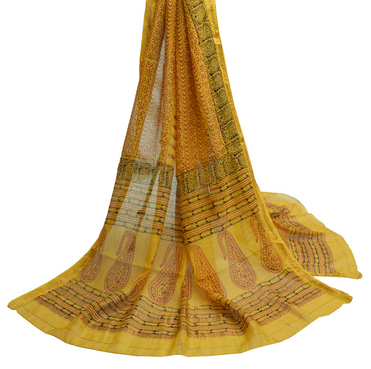 Sushila Vintage Mustard Indian Dupatta 100% Pure Cotton Printed Long Stole Hijab