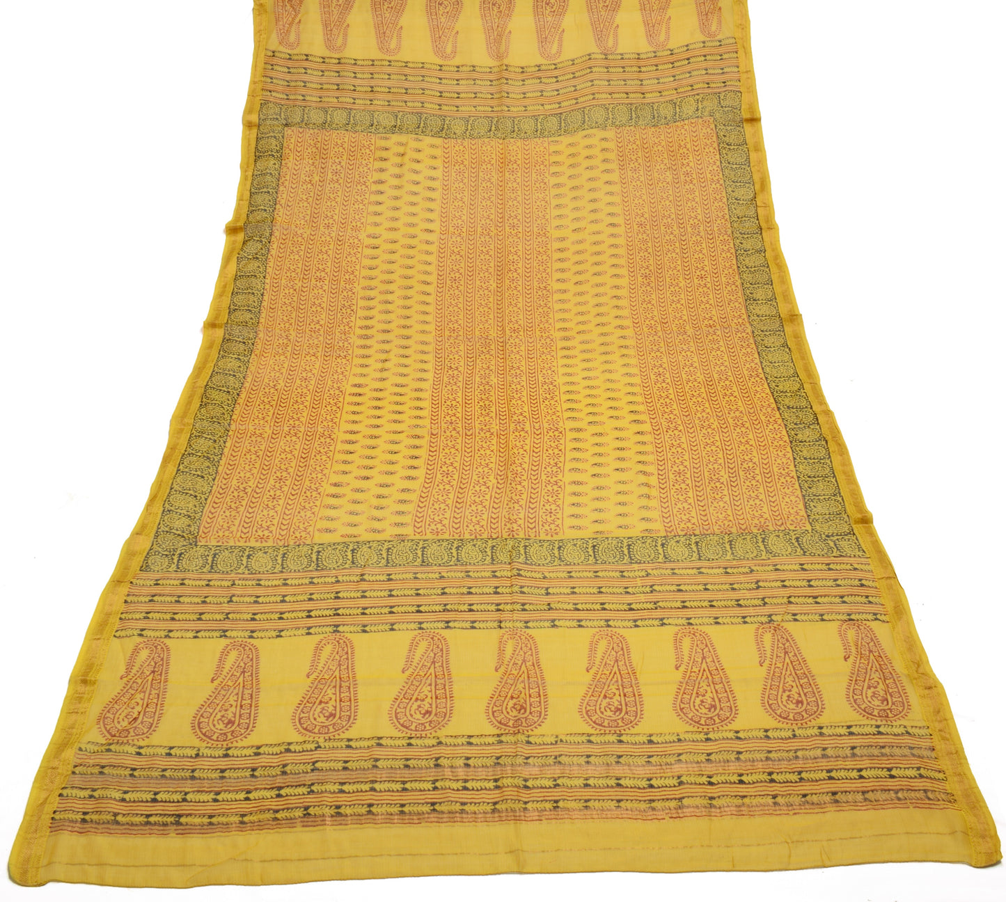 Sushila Vintage Mustard Indian Dupatta 100% Pure Cotton Printed Long Stole Hijab