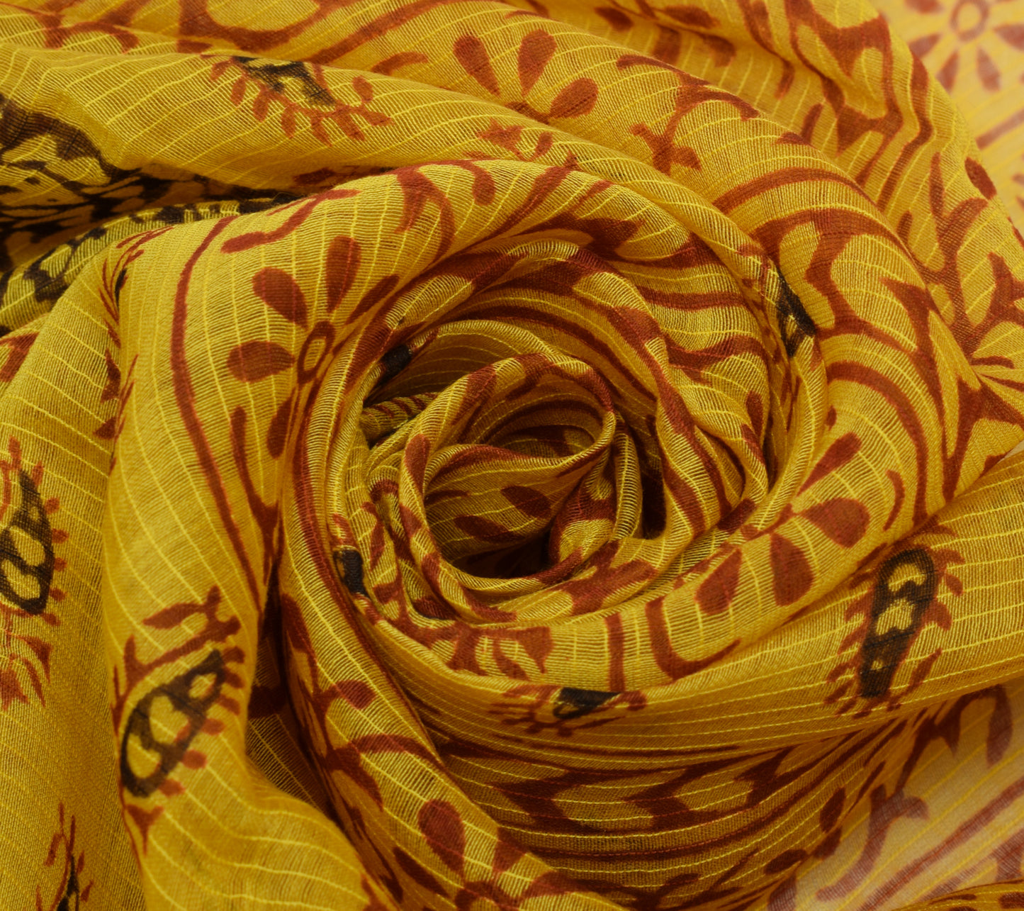 Sushila Vintage Mustard Indian Dupatta 100% Pure Cotton Printed Long Stole Hijab
