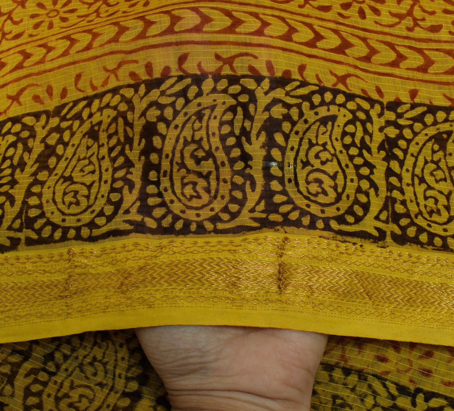 Sushila Vintage Mustard Indian Dupatta 100% Pure Cotton Printed Long Stole Hijab
