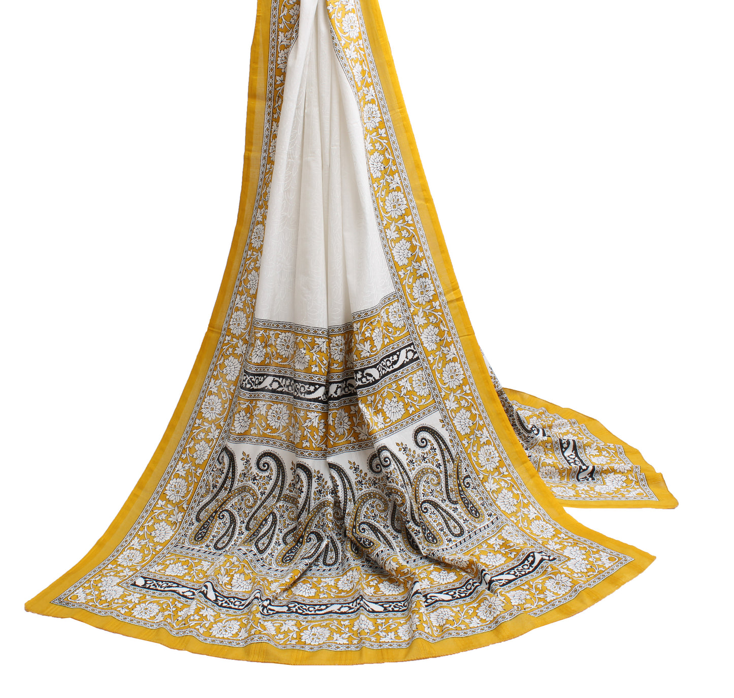 Sushila Vintage White Indian Dupatta Pure Cotton Printed Long Stole Veil Scarves