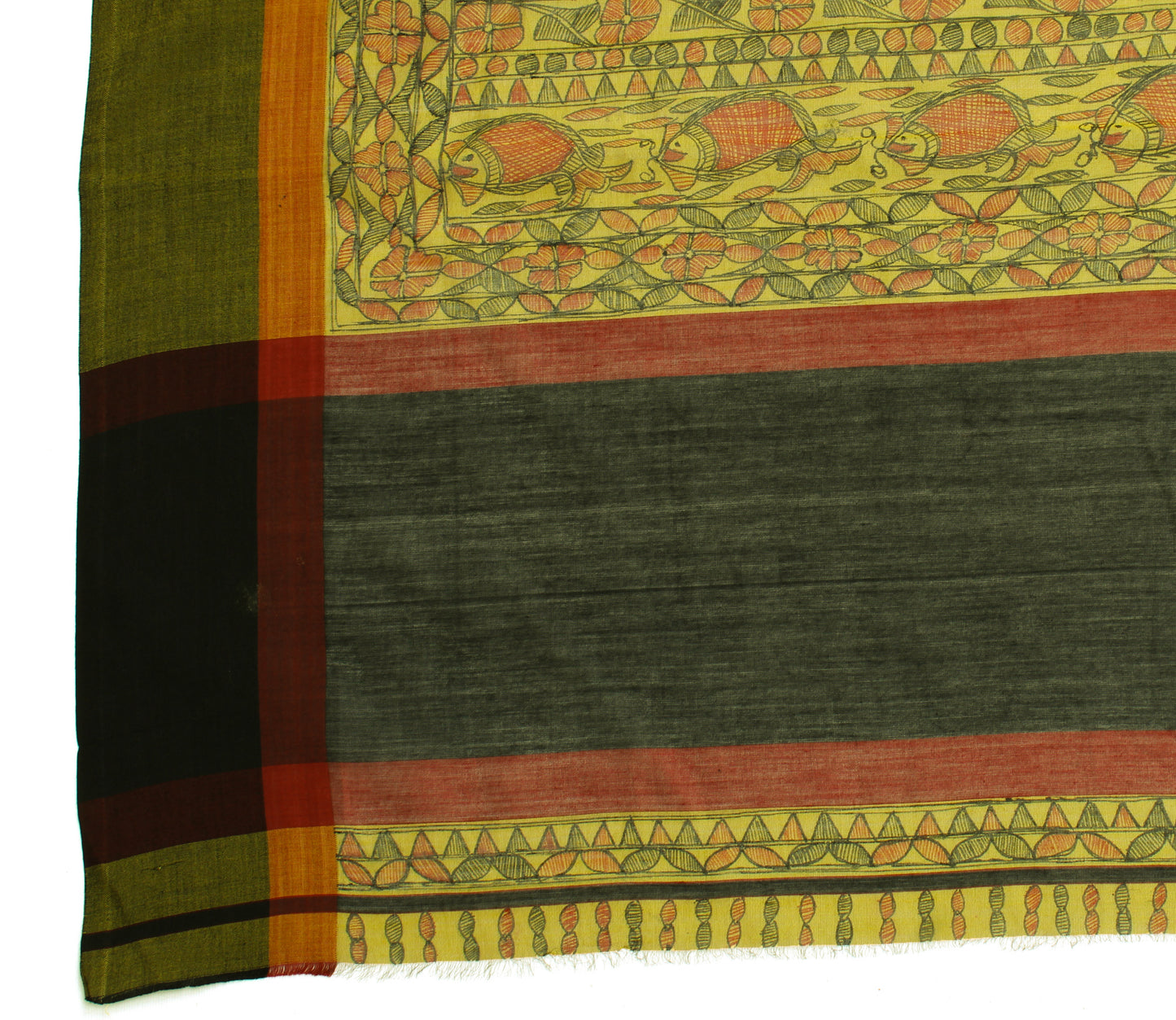 Sushila Vintage Green Dupatta Pure Cotton Madhubani Printed Long Stole Hijab