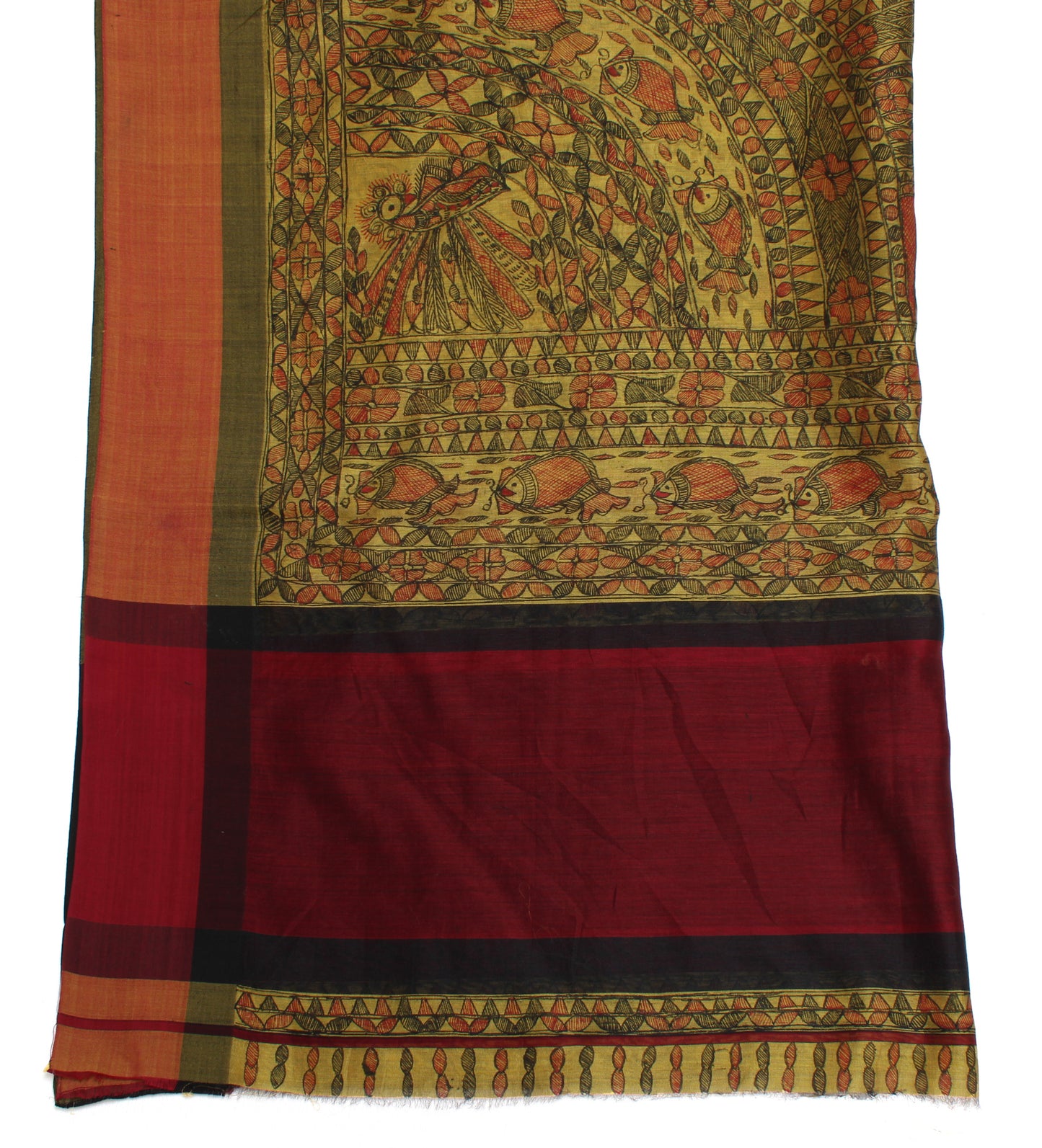 Sushila Vintage Green Dupatta Pure Cotton Madhubani Printed Long Stole Hijab