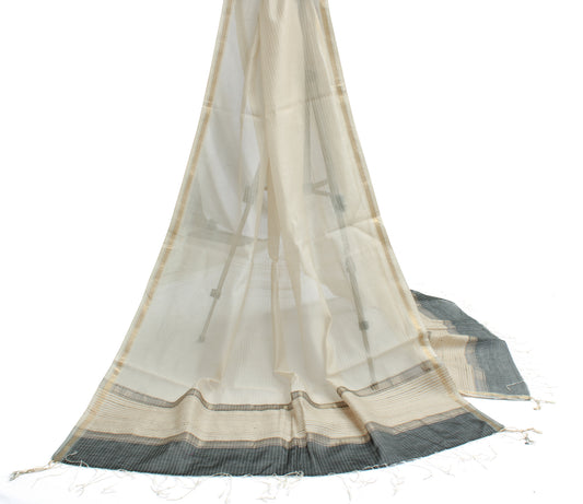 Sushila Vintage Cream Indian Dupatta 100% Pure Silk Woven Long Stole Veil