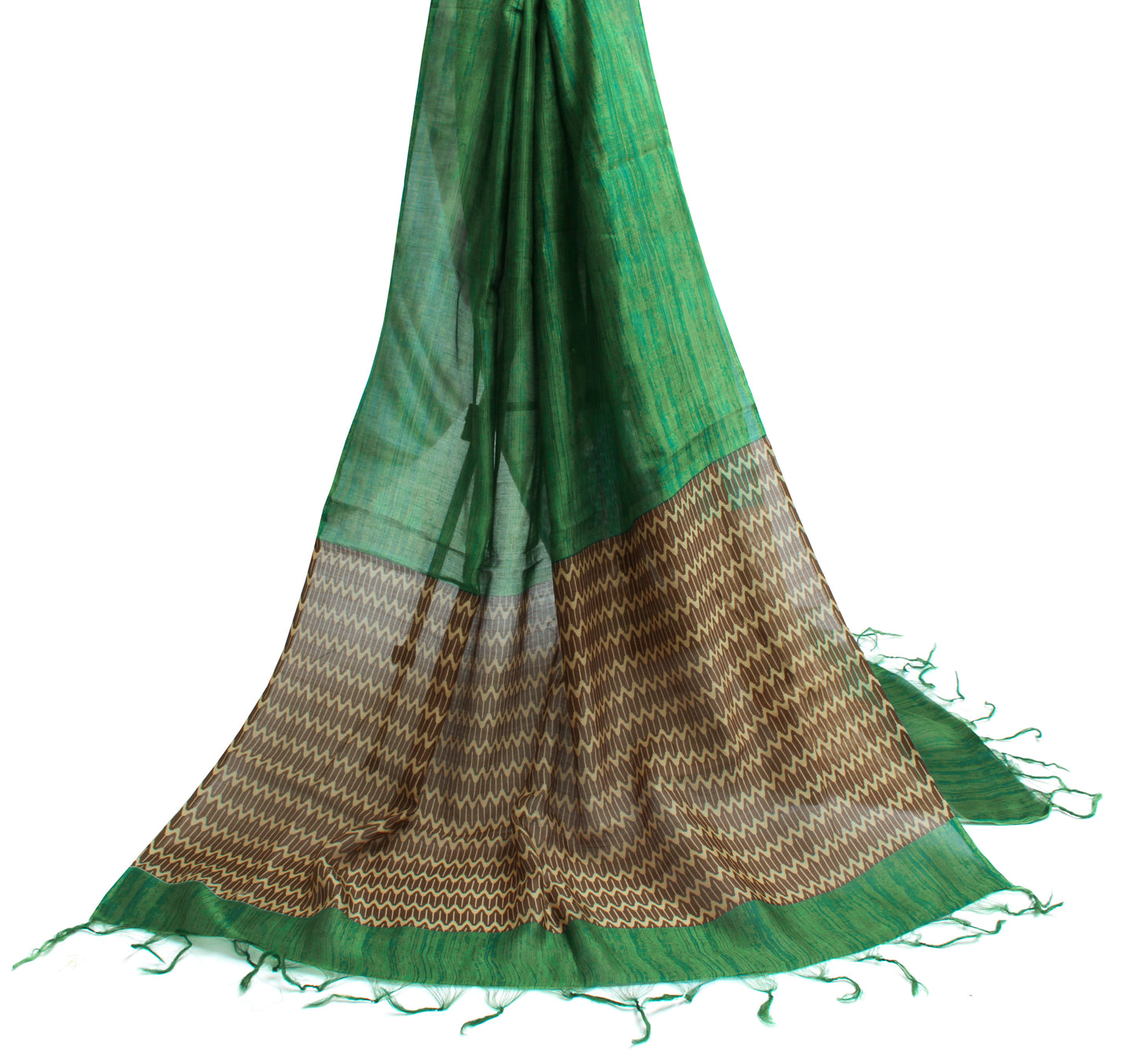 Sushila Vintage Green Indian Dupatta 100% Pure Silk Printed Long Stole Hijab