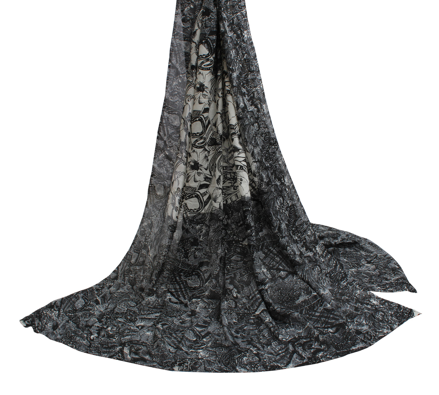 Sushila Vintage White Dupatta Pure Georgette Silk Printed Long Stole Veil