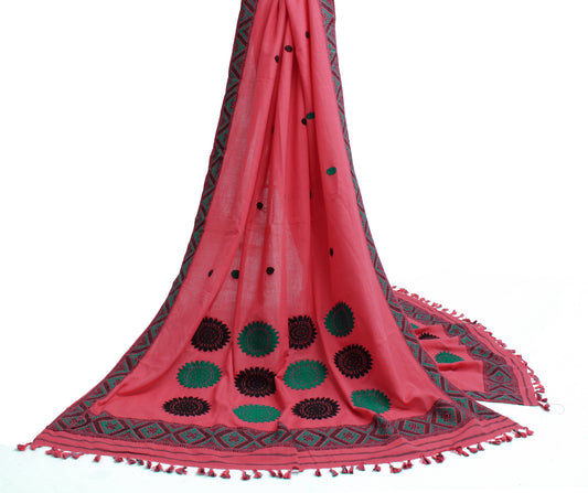 Sushila Vintage Indian Dupatta 100% Pure Cotton Woven Long Stole Hijab Veil