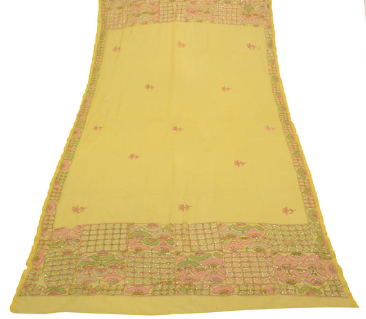 Sushila Vintage Yellow Dupatta Blend Georgette Silk Hand Embroidered Long Stole