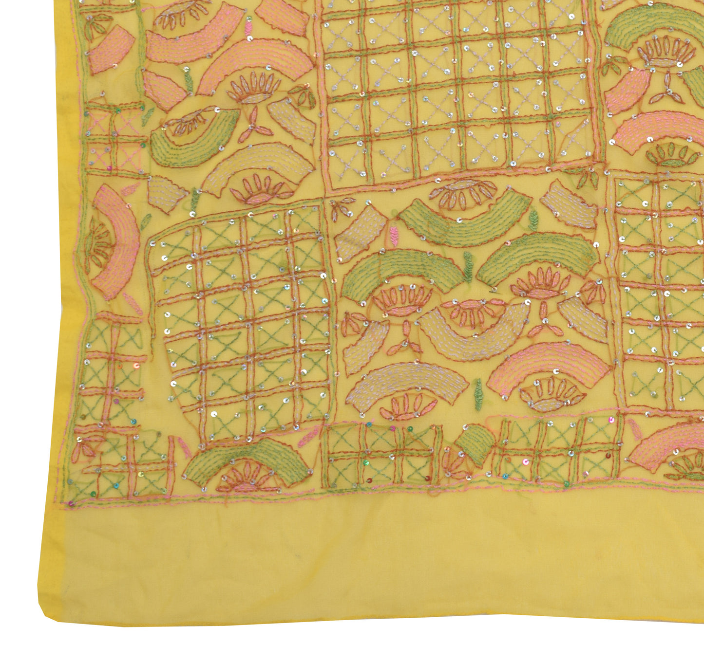 Sushila Vintage Yellow Dupatta Blend Georgette Silk Hand Embroidered Long Stole