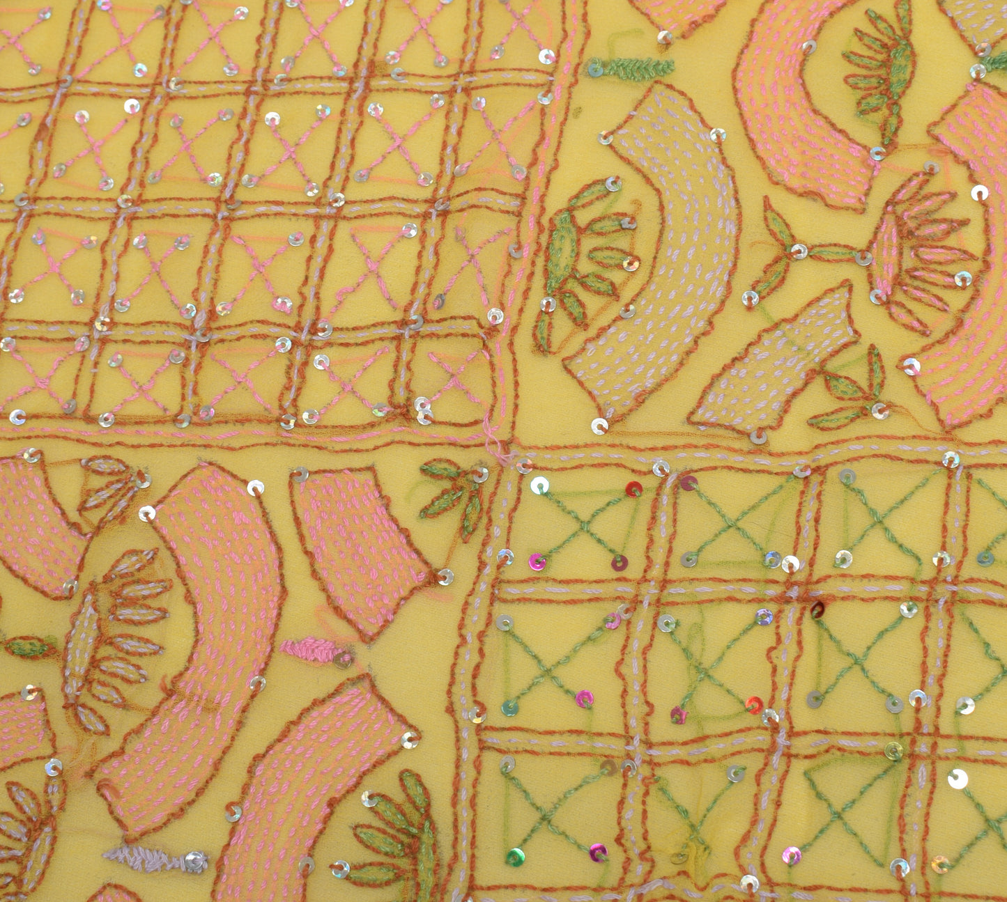 Sushila Vintage Yellow Dupatta Blend Georgette Silk Hand Embroidered Long Stole