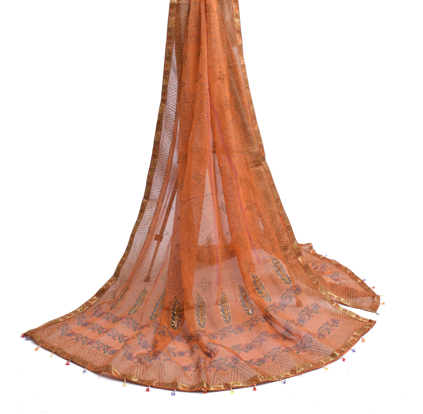 Sushila Vintage Orange Dupatta Pure Georgette Silk Long Stole Veil Scarves