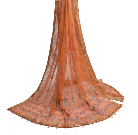 Sushila Vintage Orange Dupatta Pure Georgette Silk Long Stole Veil Scarves