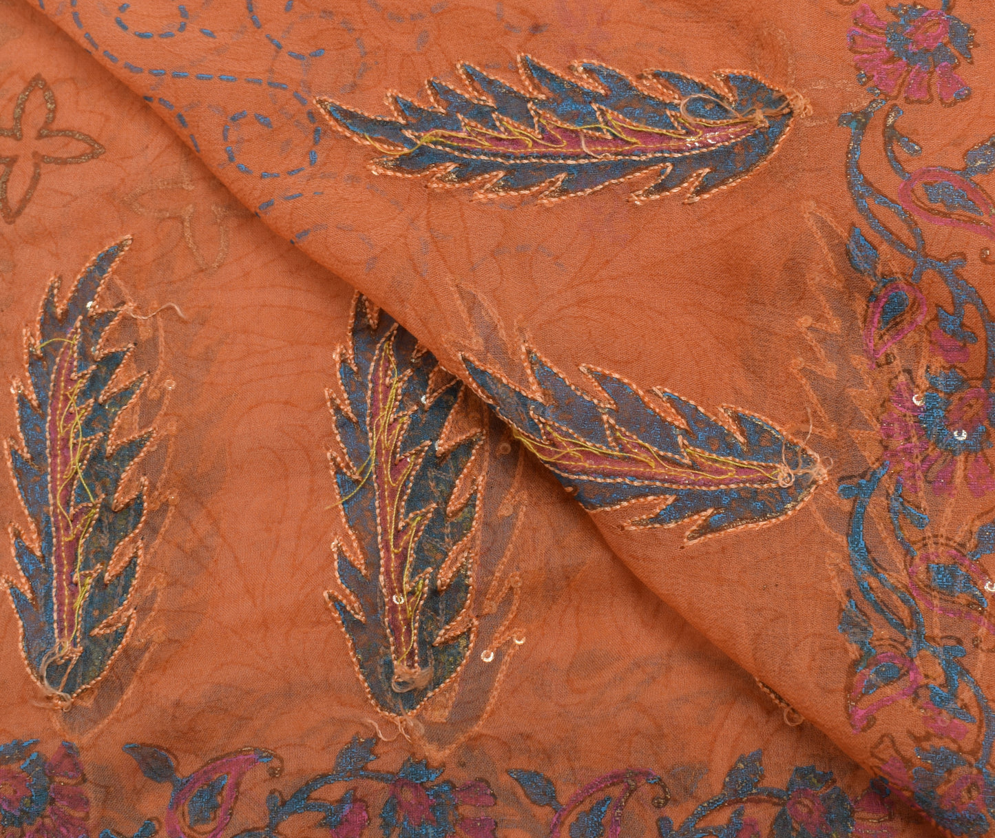 Sushila Vintage Orange Dupatta Pure Georgette Silk Long Stole Veil Scarves