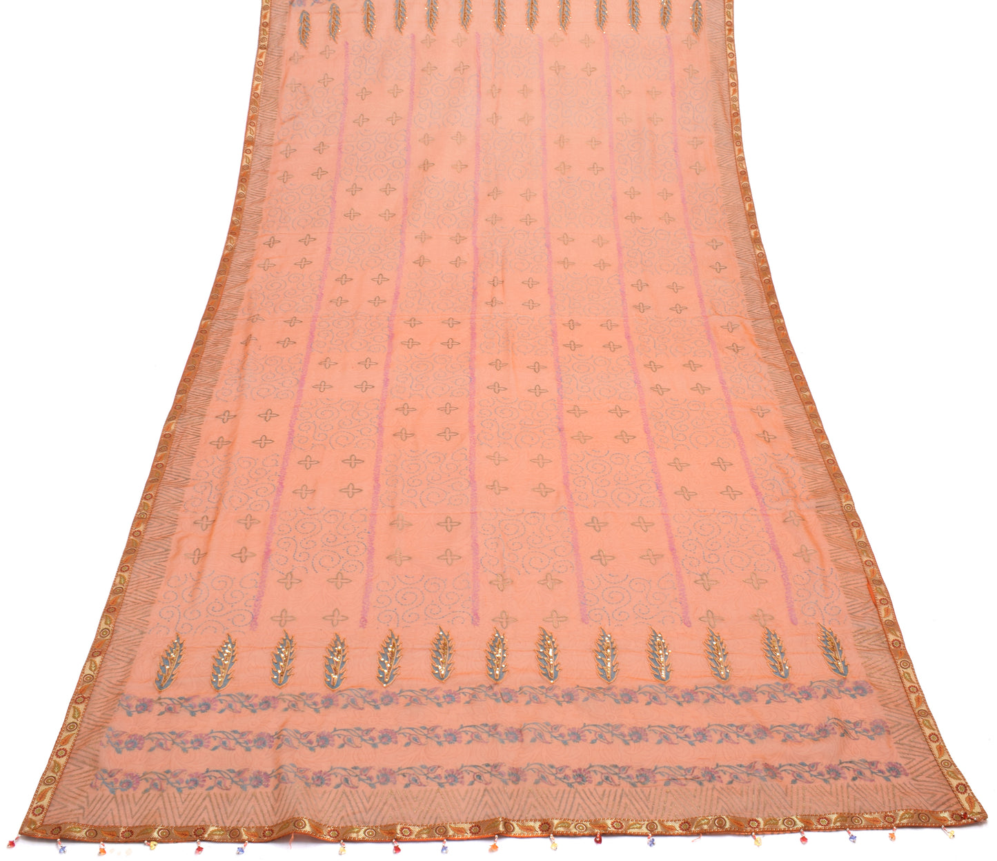 Sushila Vintage Orange Dupatta Pure Georgette Silk Long Stole Veil Scarves