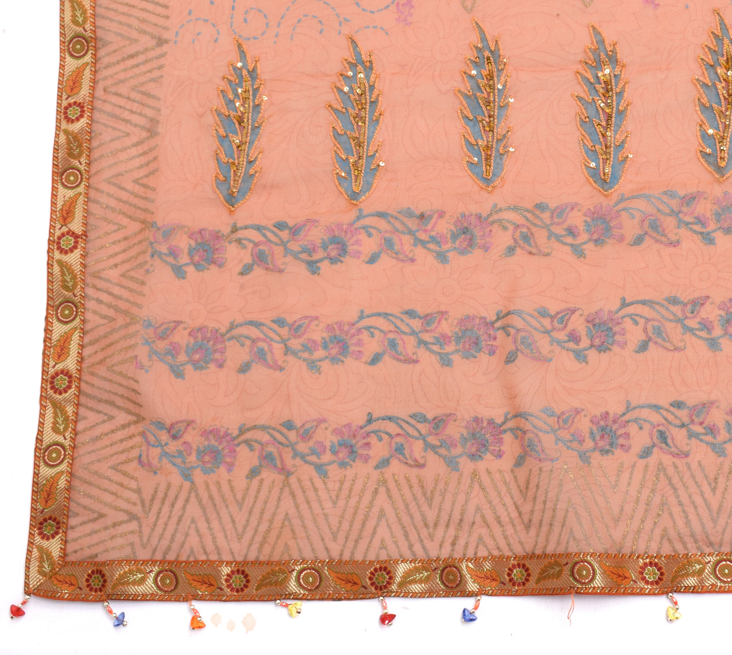 Sushila Vintage Orange Dupatta Pure Georgette Silk Long Stole Veil Scarves