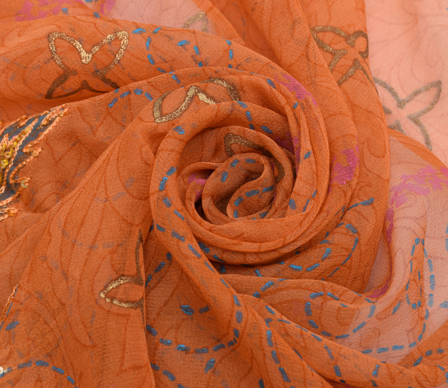 Sushila Vintage Orange Dupatta Pure Georgette Silk Long Stole Veil Scarves