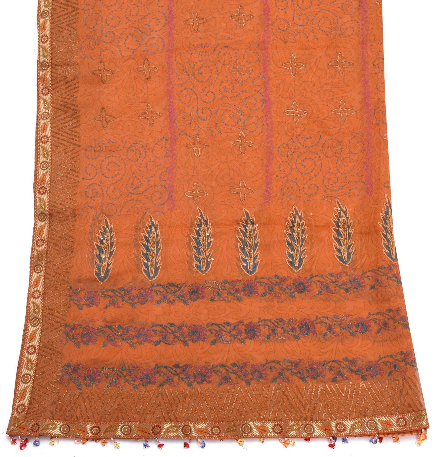 Sushila Vintage Orange Dupatta Pure Georgette Silk Long Stole Veil Scarves