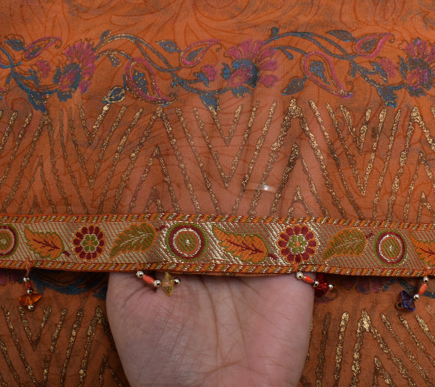Sushila Vintage Orange Dupatta Pure Georgette Silk Long Stole Veil Scarves