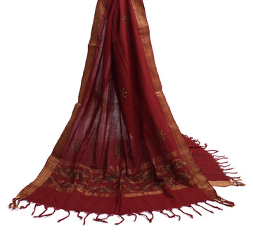 Sushila Vintage Maroon Indian Dupatta 100% Pure Cotton Printed Long Stole Veil